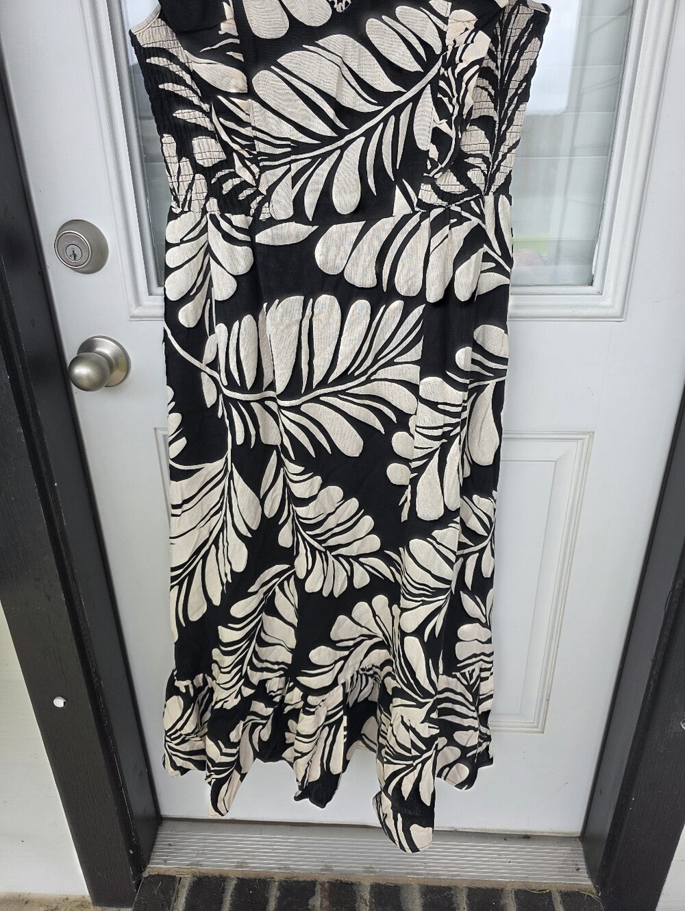 NWT Anne Klein Black Ivory Tropical Leaf Midi Dress Ruffle Sleeve Size 6 $149 - Picture 4 of 9